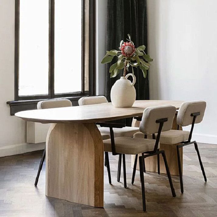 Modern Indoor Pine Wood Table for Restaurant Oval Dining Table with Double Pedestal