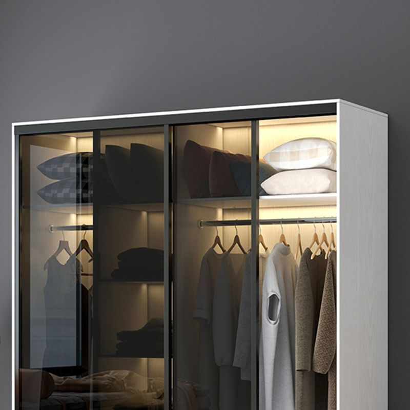 White Wardrobe with Grey Glass Doors Modern Storage Cabinet for Bedroom