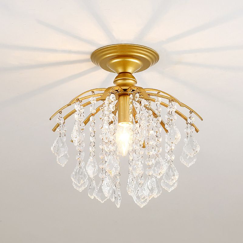 Metal Branch Semi Flush Mount Lighting Rural 1 Head Hallway Crystal Ceiling Light Fixture