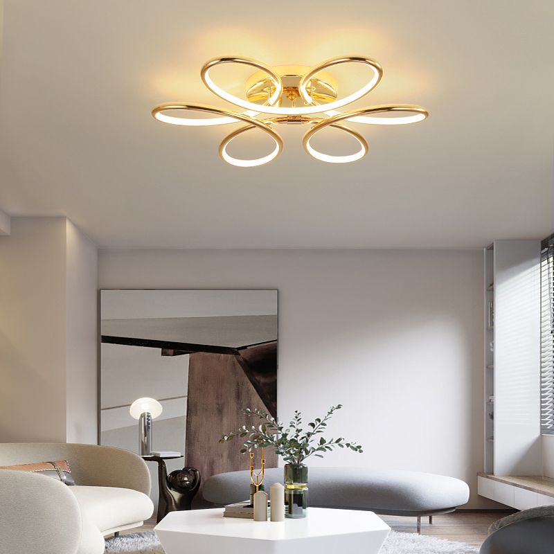 Gold Flower LED Flush Mount Lamp Simplicity Metal Semi Flush Ceiling Light Fixture
