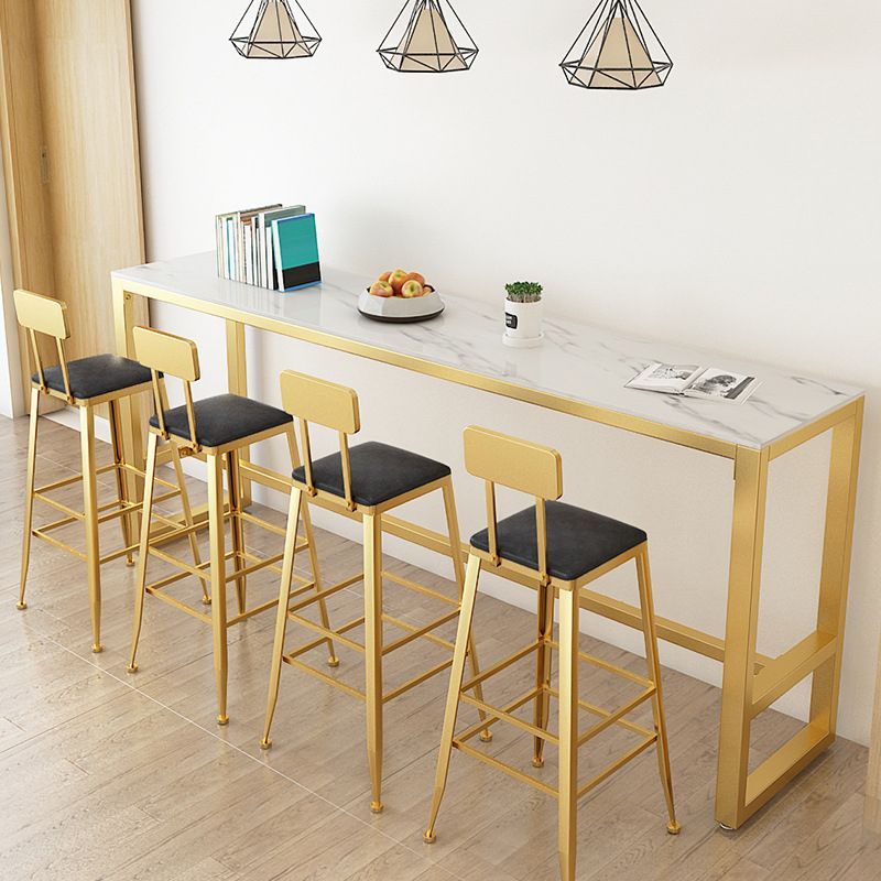 Rectangle Pub Table Bar Height Glam Stone Top Bar Table for Indoor