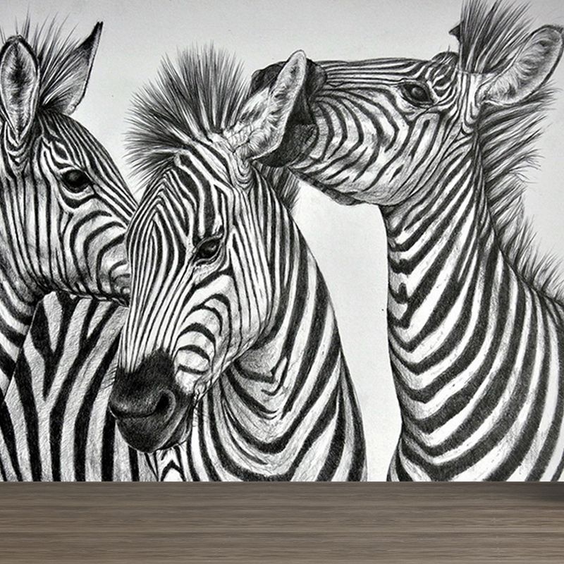 Modern Zebra Wall Mural Non-Woven Water-Proof Light Color Wall Art for Boys Bedroom
