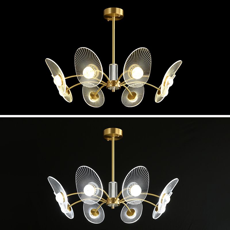 Minimalist Shaded Pendant Chandelier Metal Dinning Room LED Suspension Light in Gold