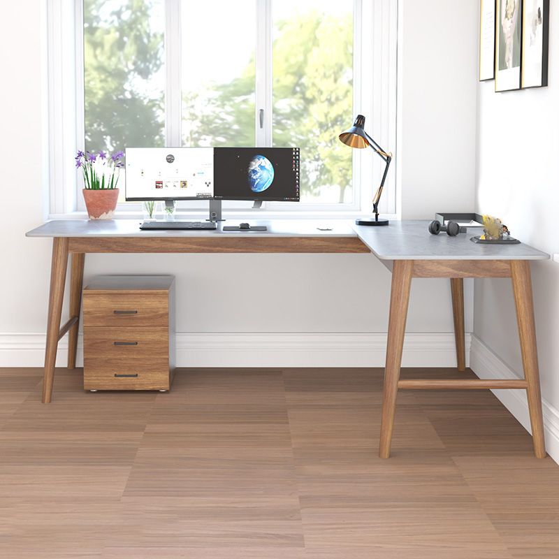 30"H Contemporary Office Desk L-Shape Ash Gray Writing Desk for Bedroom