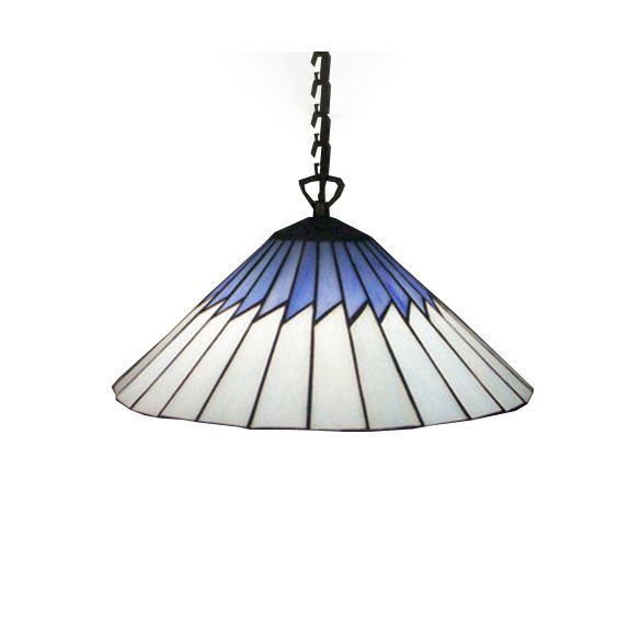 Stained Glass Blue Pendant Lamp Tapered 1 Bulb Mediterranean Hanging Light Kit for Dining Room
