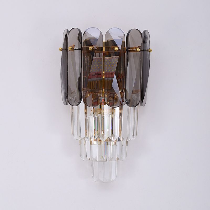 Modern Style Tiered Shape Wall Light Crystal 3 Light Sconces for Bedroom
