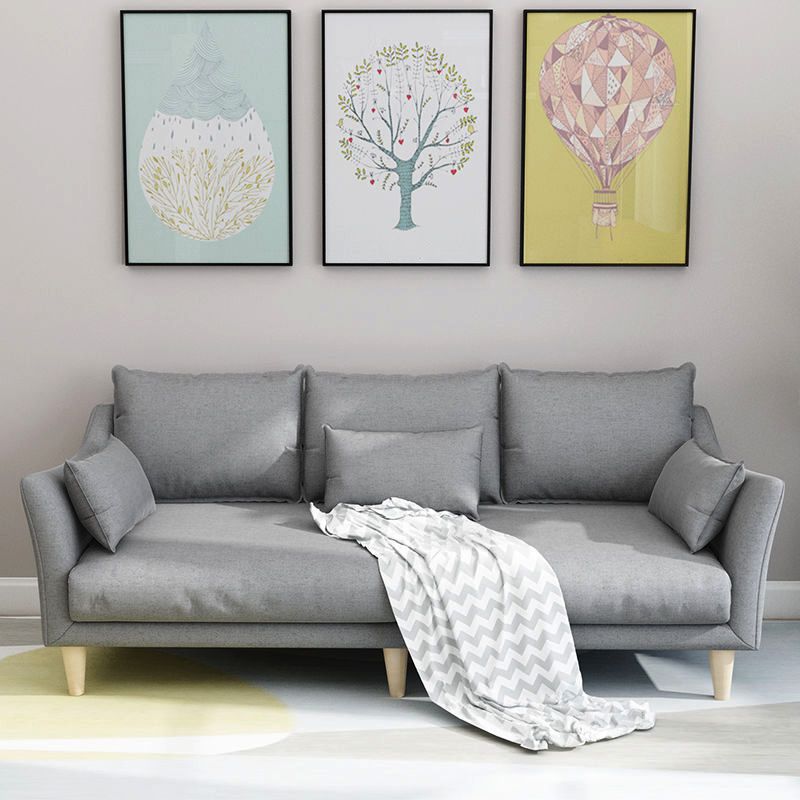 Modern Linen Sloped Arm Sofa with Bolster Pillows for Living Room
