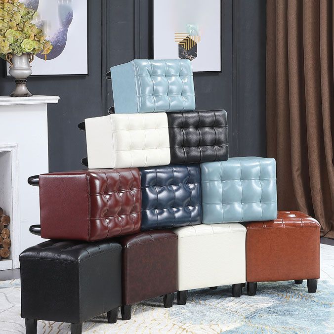 Faux Leather Black Standard Rectangle Pure Color Indoor Standard