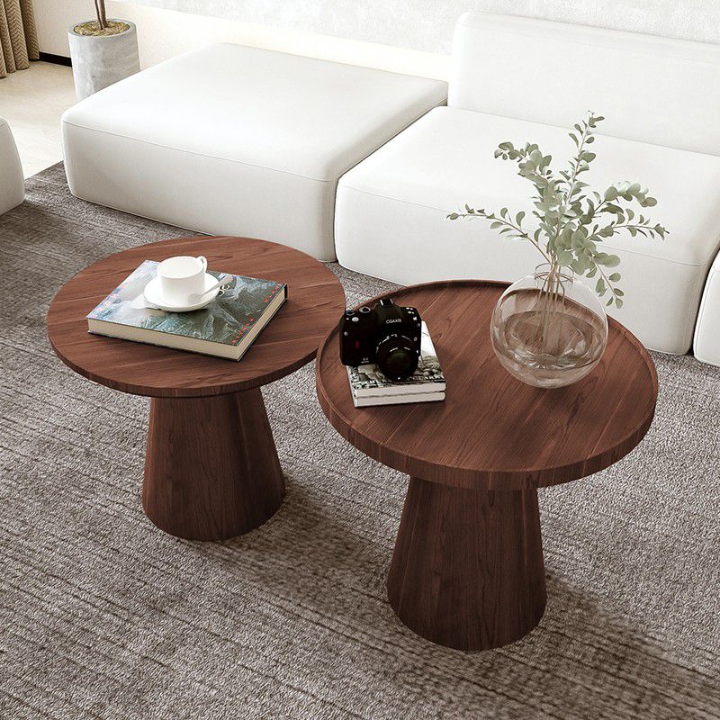 Scandinavian Pedestal Coffee Table Round Wooden Coffee Table Set for Living Room