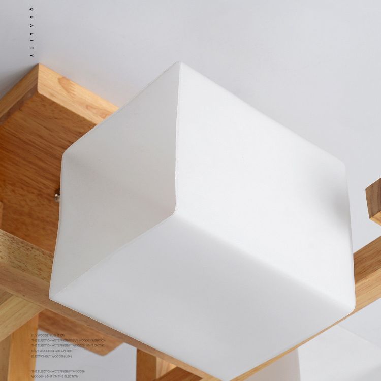 Bloc en verre blanc rinçage lustre nordique en bois semi-luxueux montage pour le salon