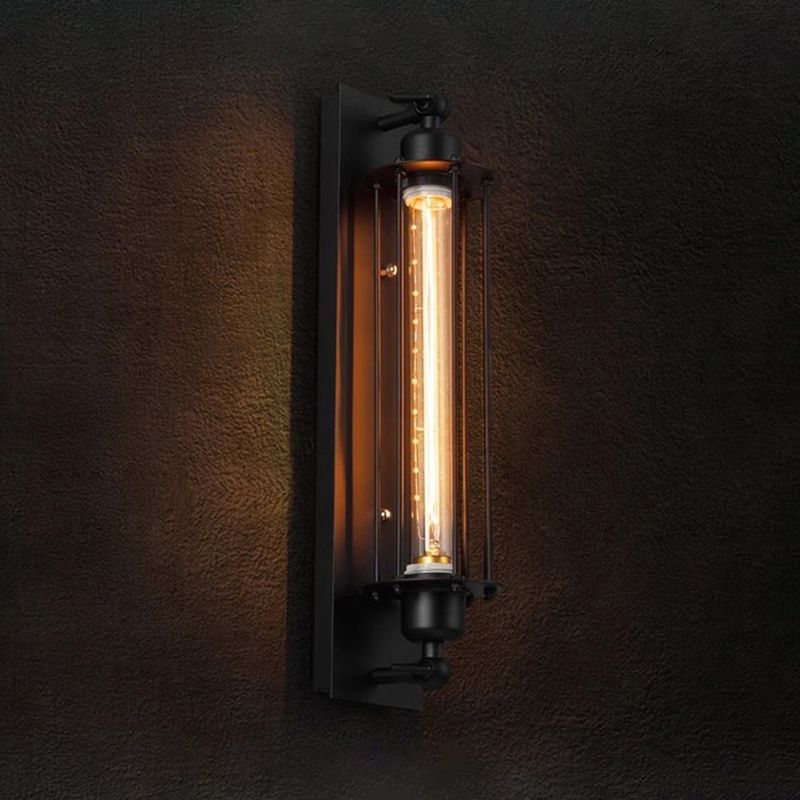 Industrial Wall Sconce Geometric Shape Wall Light with Metal Shade for Bedroom in Black