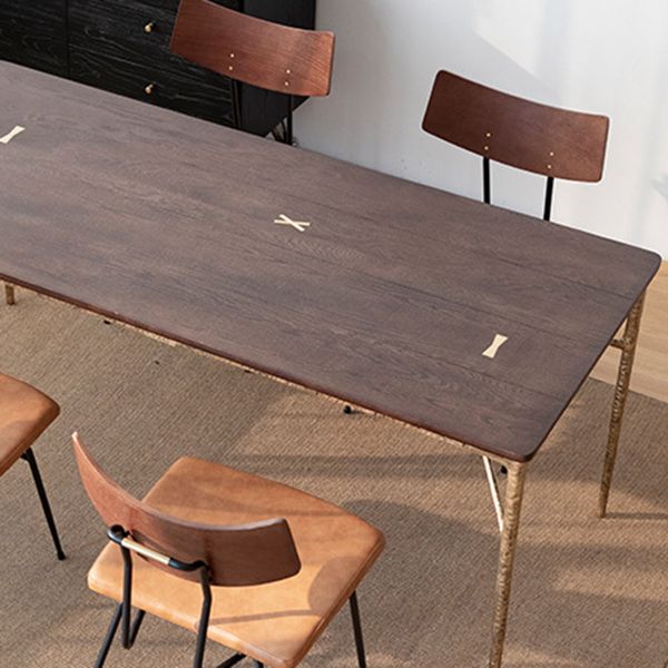 Traditional Luxury Dining Table Rectangle Solid Wood Dining Table with Metal Base