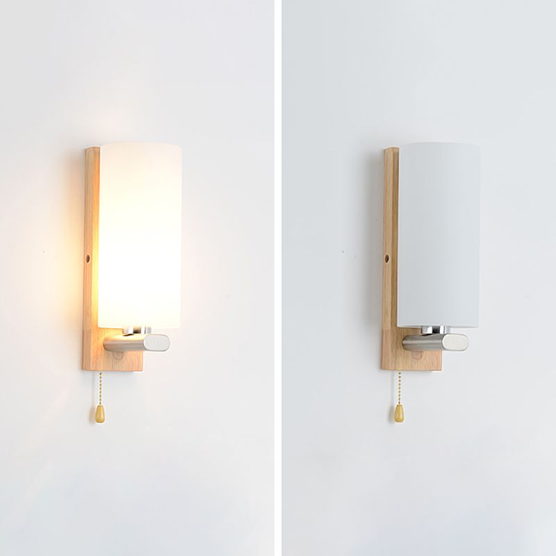 Geometric Shade Wall Lighting Modern Simple Wood Style Wall Light in Brown