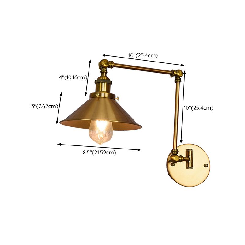 Industrial Style Swing Arm Wall Sconce Metal 1 Light Sconces in Gold for Bedroom