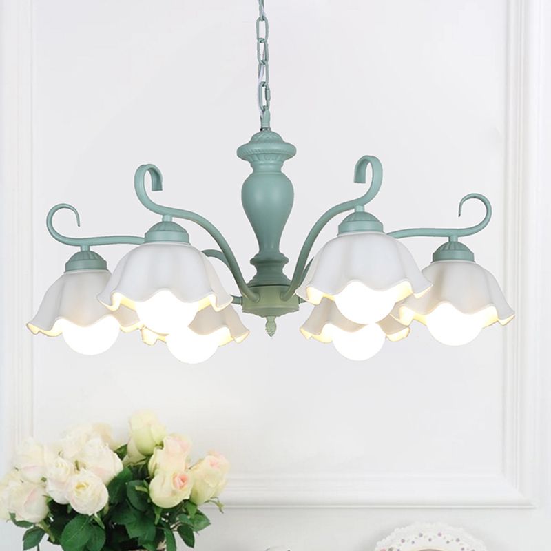 Ceramic Flower Chandelier Pendant Light Nordic Style Hanging Chandelier in Green
