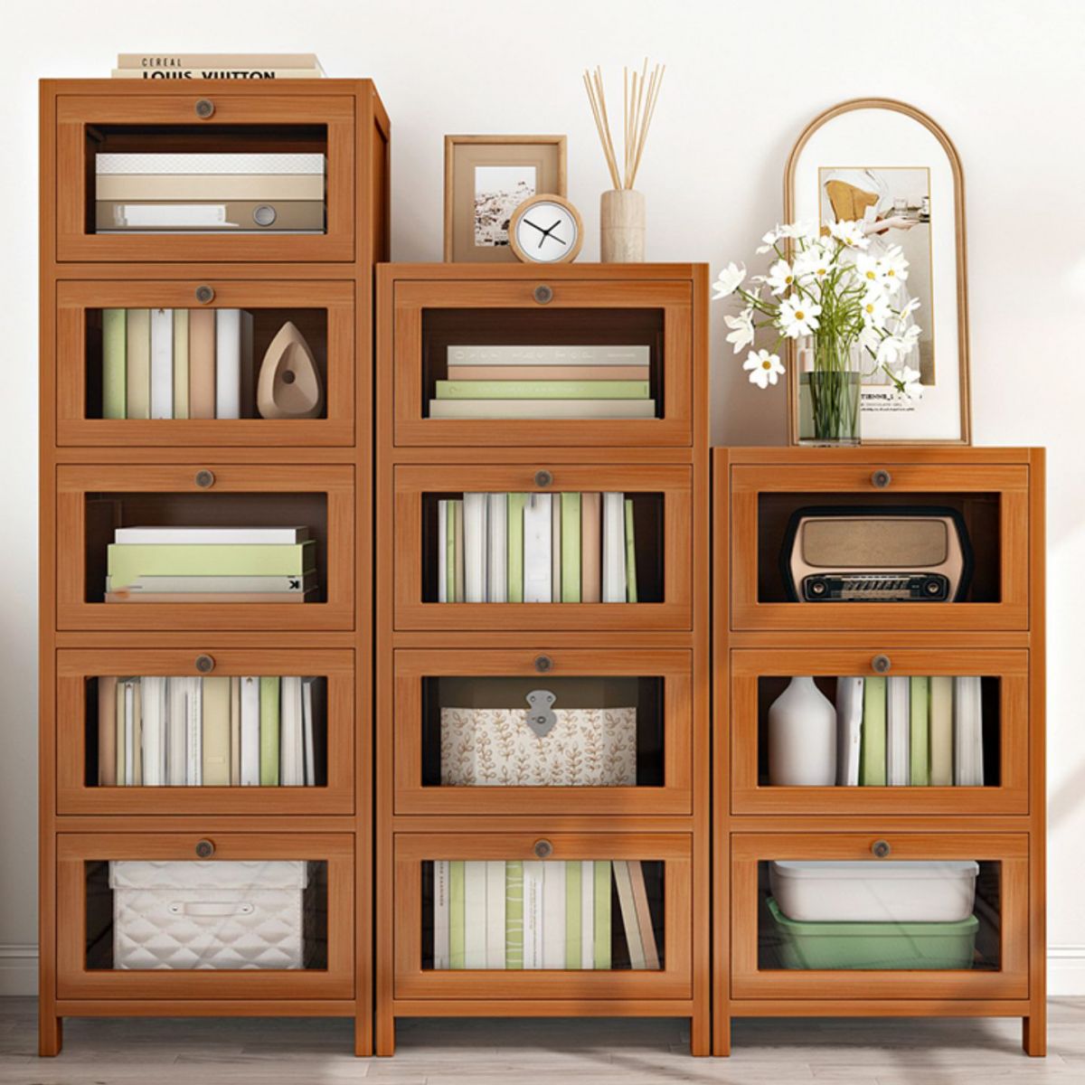 Mid-Century Modern 13.8"W Accent Chest Rectangle Side Cabinet in Brown