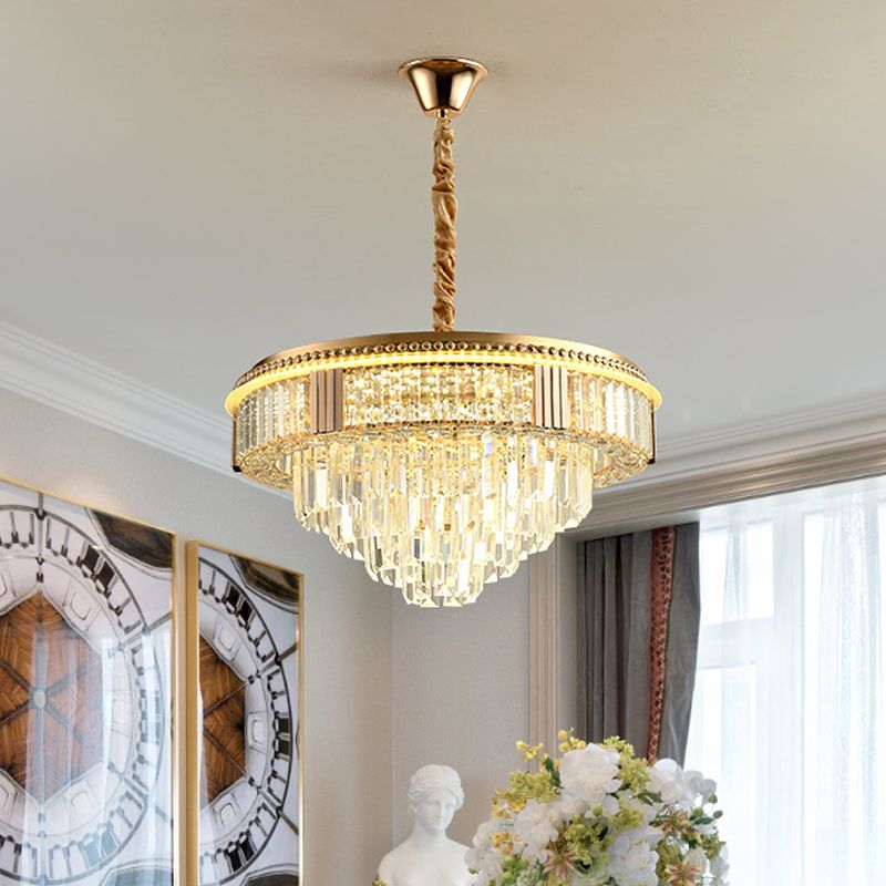 LED Suspension Lighting Modern Tapered Clear Rectangle Crystals Hanging Chandelier for Dinning Room