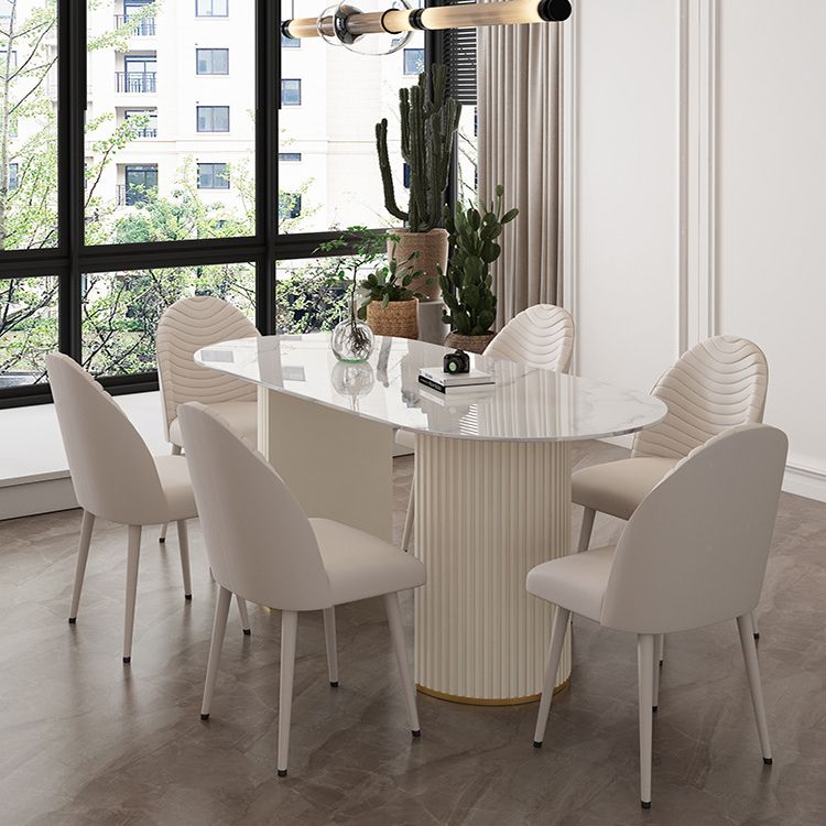 Sintered Stone Table for Restaurant Modern White Table with Double Pedestal Base
