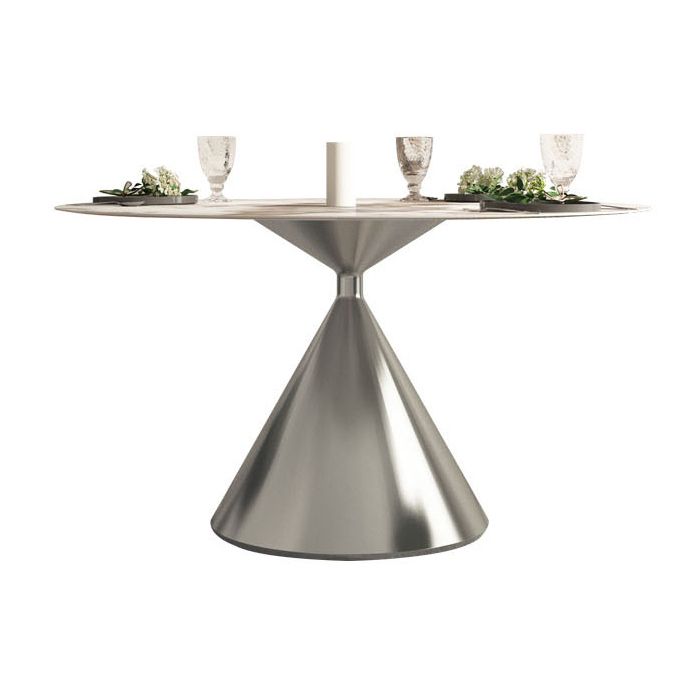 Sintered Stone Top Dining Table in White for Restaurant Modern Round Table with Metal Pedestal