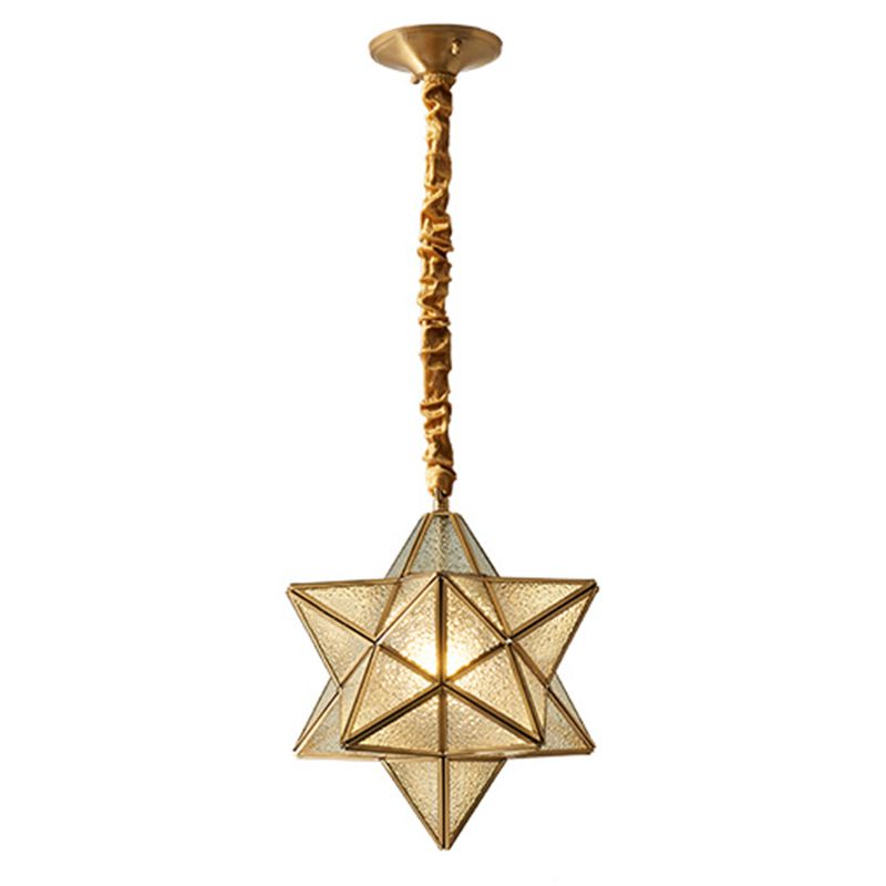 Vintage Brass Hanging Light Star Shade 1 Light Glass Pendant Lamp with Adjustable Chain for Hallway