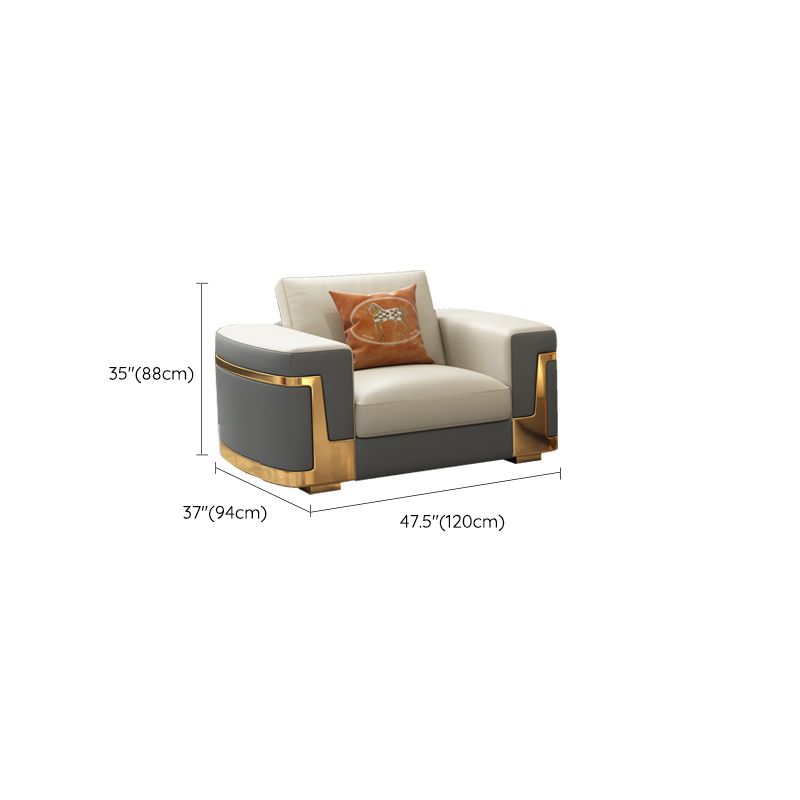 Glam Style Square Tufted Sofa Leather Sofa in Off-White for Living Room