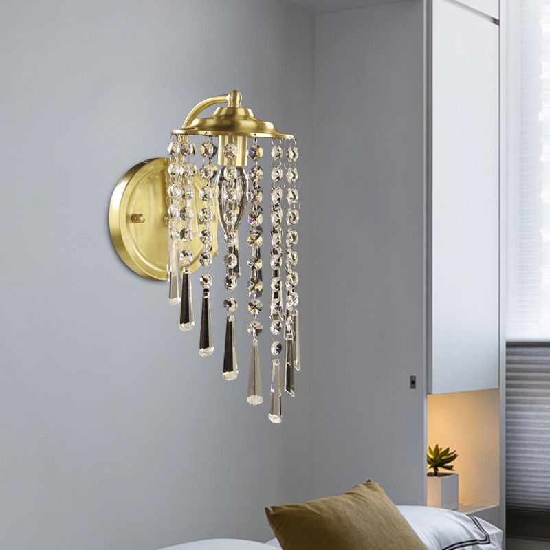 Crystal Chain Brass Wall Sconce Swirled 1 Head Countryside Wall Mounted Light Fixture