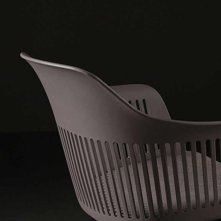 Slat Back Dining Side Chair Industrial Plastic Dining Arm Chair in Black Legs