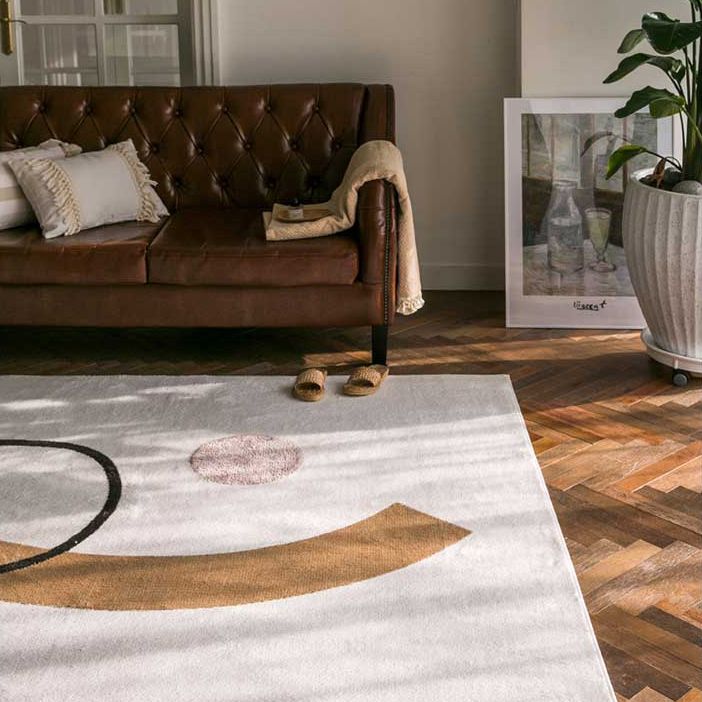 White Tone Random Lines Rug Polyester Carpet Minimalist Anti-Slip Backing Indoor Rug for Living Room