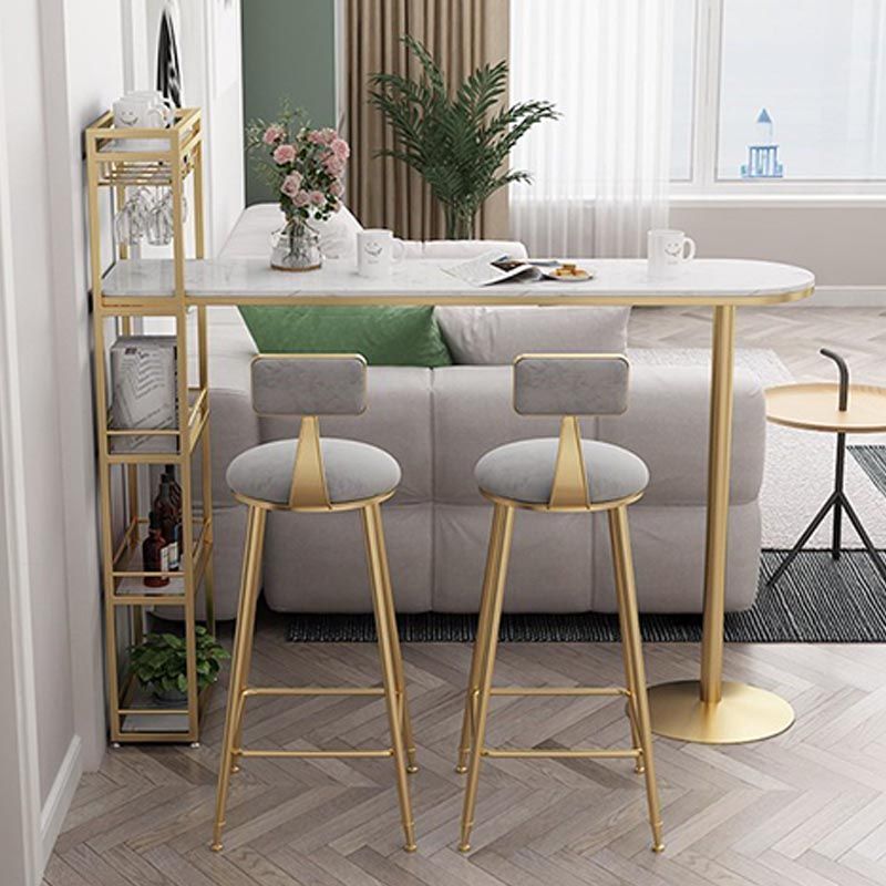 Contemporary Bar Table Stone Top Indoor Bistro Table with Storage Rack