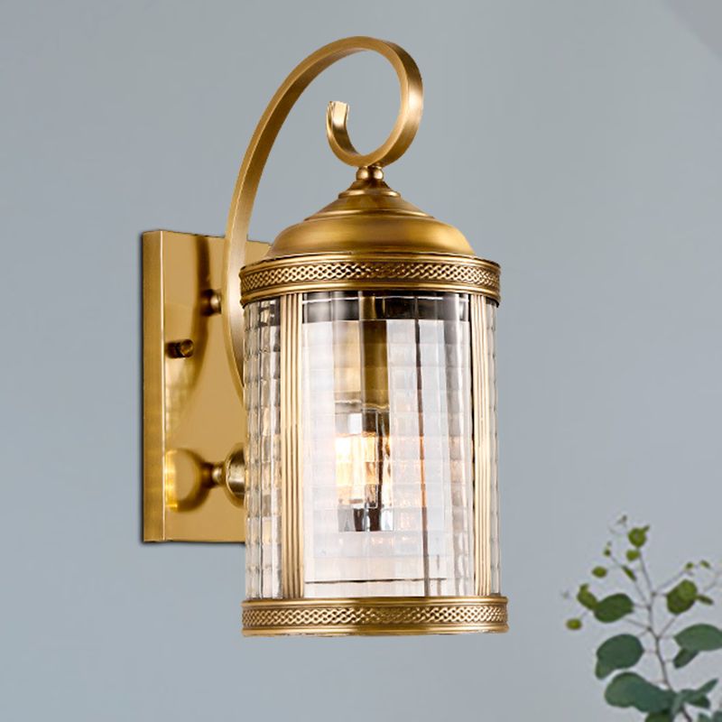 Gold 1 Head Wall Lighting Traditional Metal Birdcage Wall Mounted Light with Clear Glass Shade for Porch