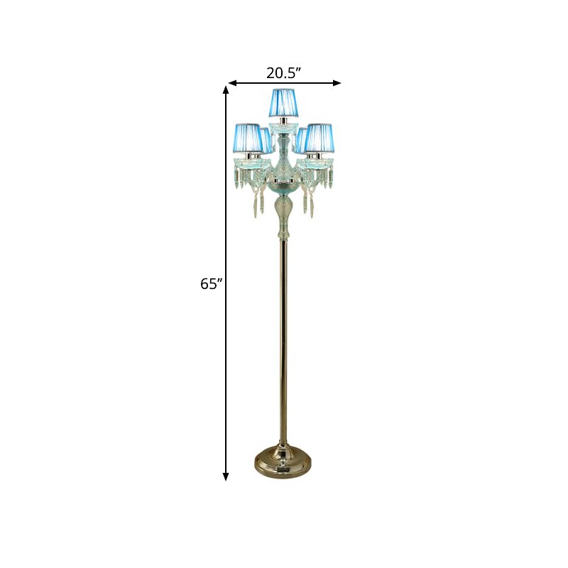 Azul 5/6/7 bombas Ligera de lámpara de lectura de candelabra de cristal tradicional con sombra plisada de barril