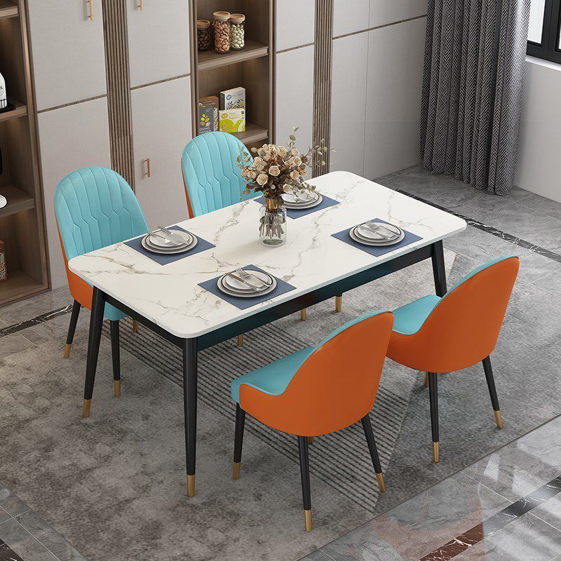 Mesa de comedor rectangular estándar glamorosa mesa de comedor de cocina sinterizada con 4 patas base