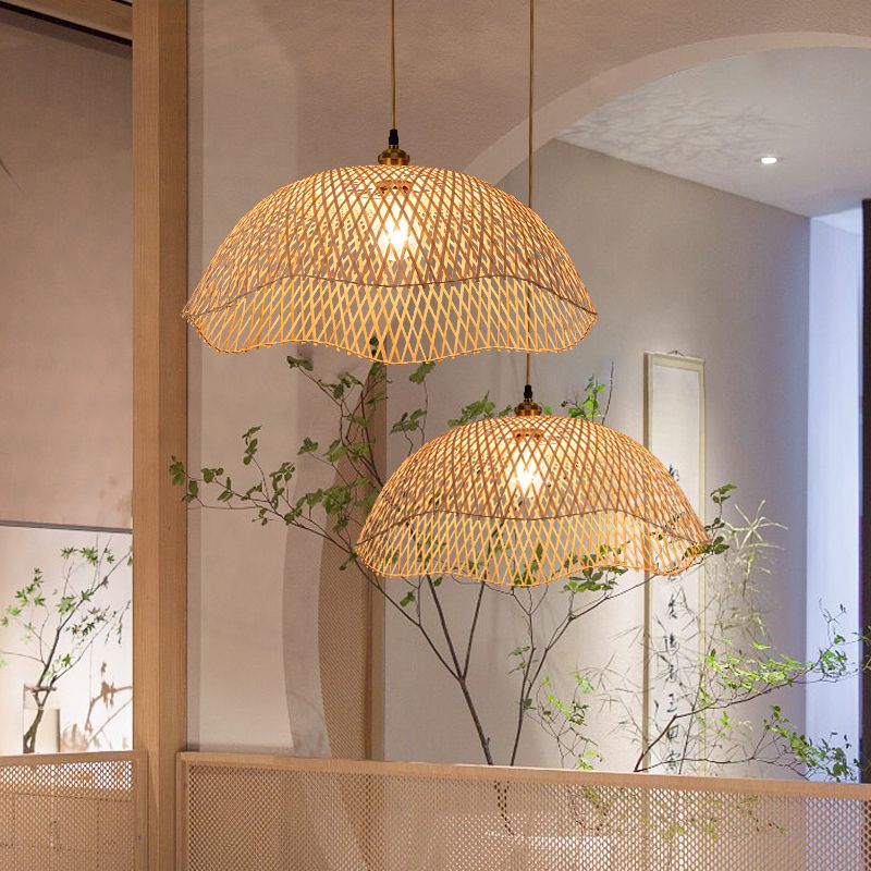 Lampada da goccia in sala da pranzo smerlata Bamboo 1 Bulb Asian Style Aione a sospensione