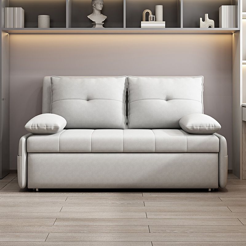 Contemporary Faux Leather Sleeper Pillow Top Arms Sofa Bed in Gray