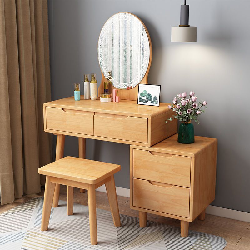 Rubberwood Vanity Table with Stool and 4 Drawers 15.74" Wide Makeup Table