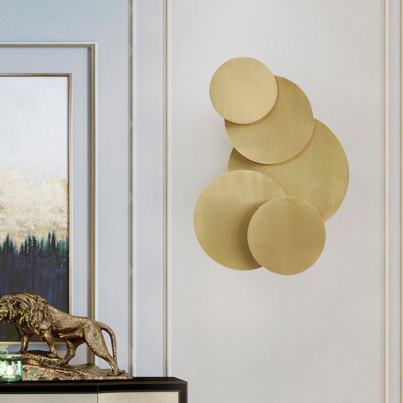 Metallic Disc Wall Mounted Lighting Minimalist 2-Light Brass Finish Sconce Light Fixture