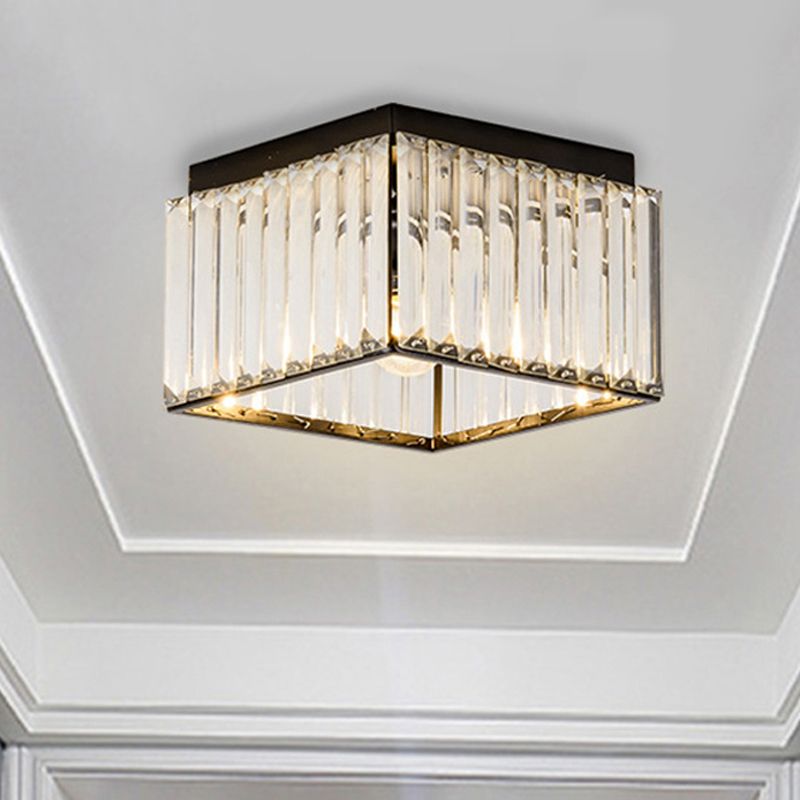 Square Flush Mount Ceiling Light Modern Rectangular-Cut Crystal 1 Light Black Ceiling Light