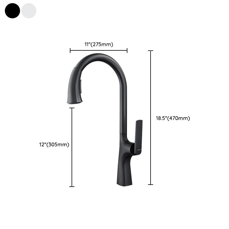 Contemporary Kitchen Faucet Gooseneck Swivel Spout with Pull Out Sprayer