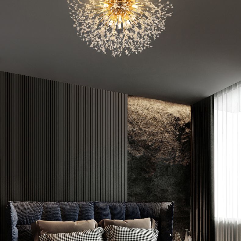 Diente de león Luz de montaje semi empotrada Decoración de cristal lujosa moderna Montaje empotrado en el techo para dormitorio