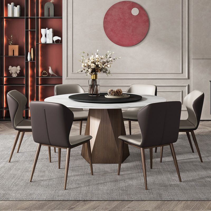 Stone Top Dining Table Contemporary Dining Table with Brown Pedestal Base