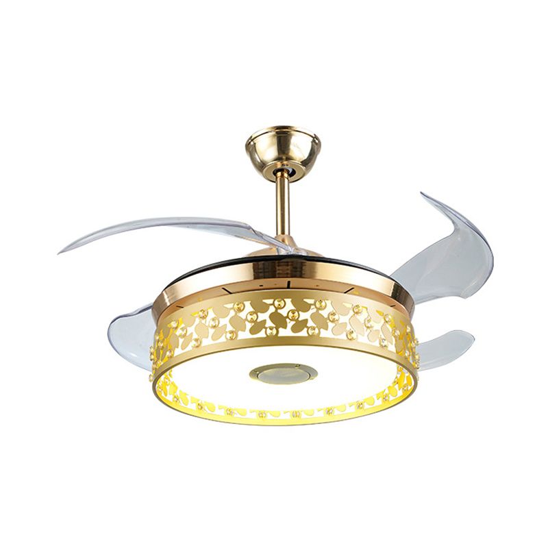 Hohlkreis kreisförmige Anhänger Lüfter Leichtes nordisches Metall 19 "breit LED Gold Semi Flush Lampe, 4 Klingen