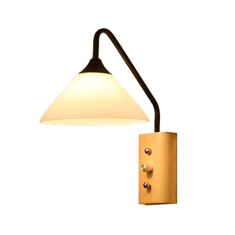 Wood 1 - Light Wall Sconce , Cone Shade Metal Wall Armed Sconce