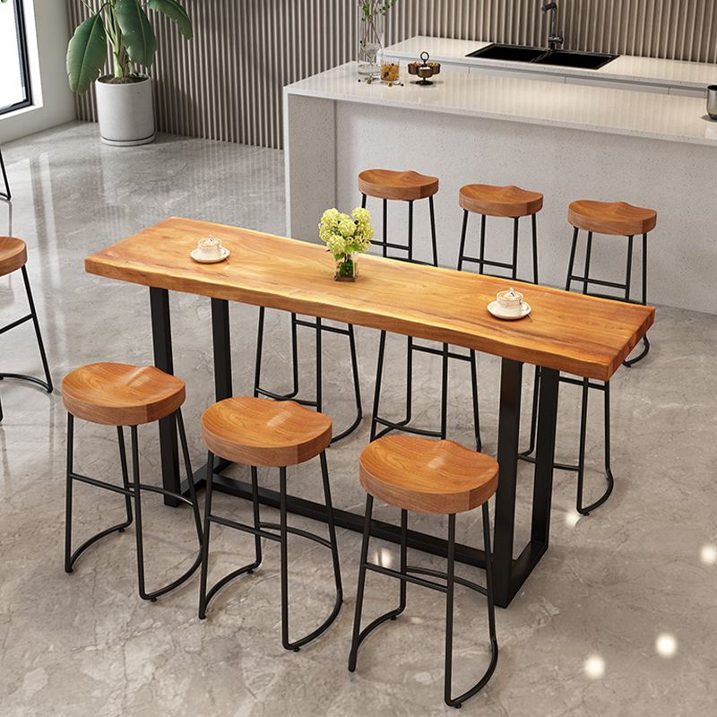 Modern Armless Backless Counter Stool Pine Wood Bar Stool with Pedal for Bar