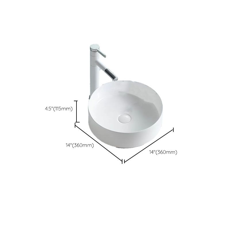 Bathroom Sink White Ceramic Faucet Single Handle Round Shape Sink