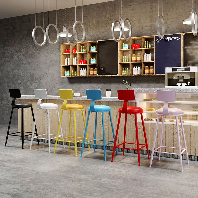 Modern Armless Backrest Counter Stool Iron Dessert Shop Bar Stool with Leather Cushion