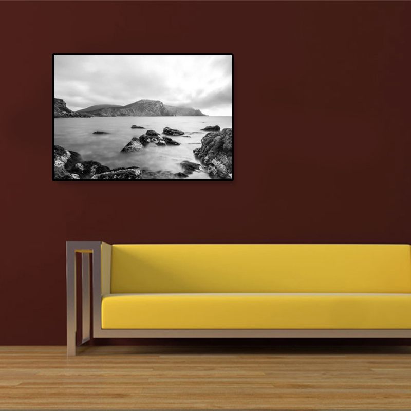Photographie moderniste de paysage marin, toile imprimée texturée de couleur foncée, décoration murale pour la maison