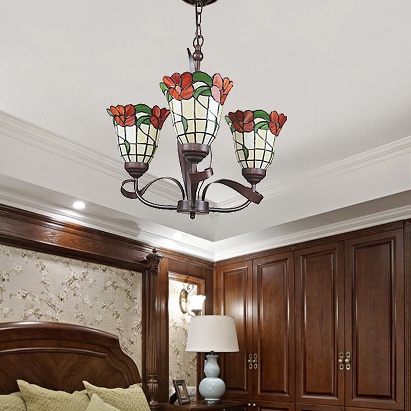 En verre coupé en verre rouge pendentif lumineux fleur 3/5 lumières de plafond méditerranéen pour la cuisine