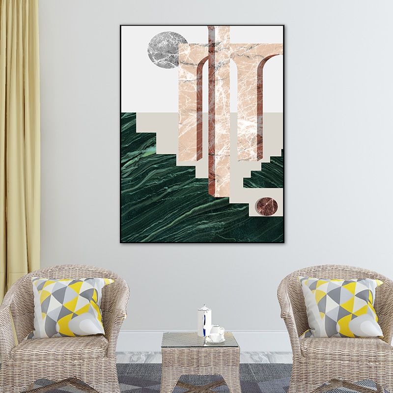 Illustration Abstract Wall Art Print Textured Nordic Dining Room Canvas in Dark Color