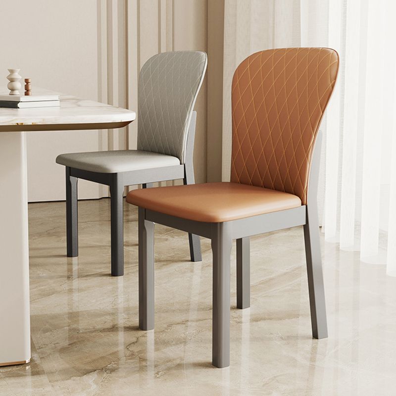 Rubberwood Modern Dining Chair Faux Leather Solid Back Side Chair