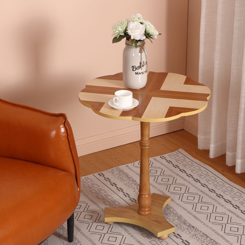 Brown Solid Oak End Table, Round Gloss Contemporary Side Table
